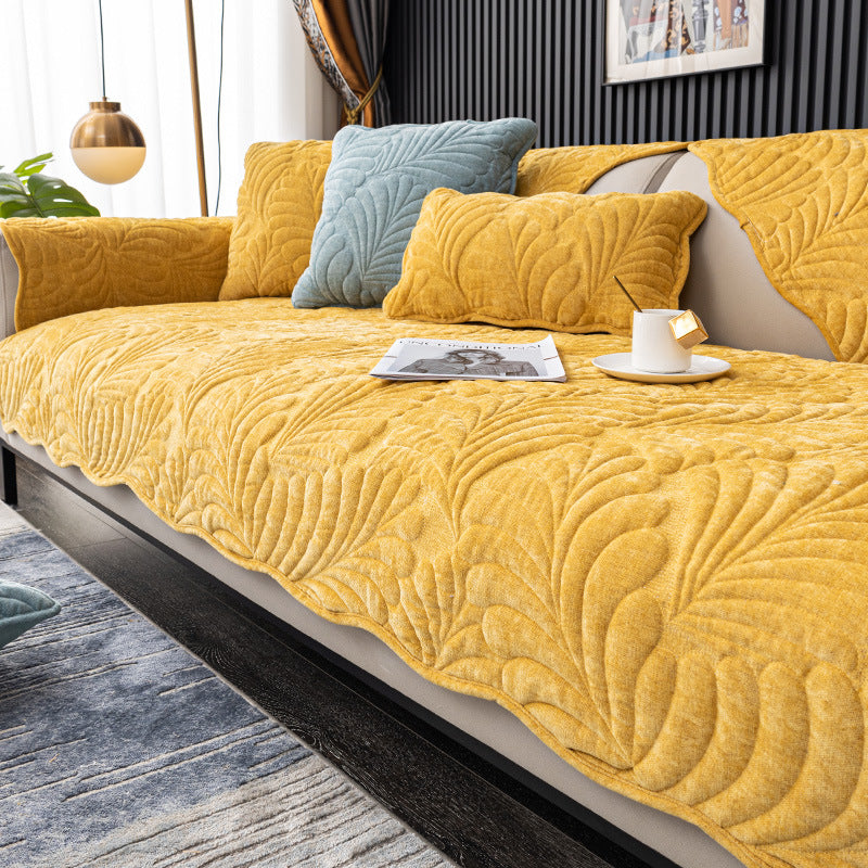Sofaauflage aus Baumwolle mit Blattsteppung und Silikonrücken