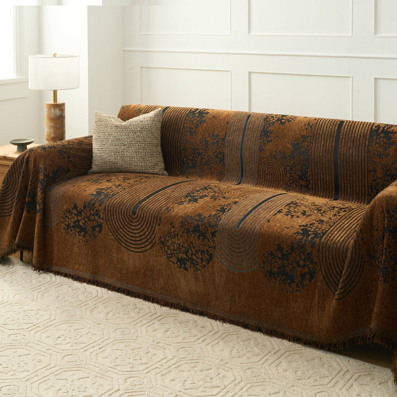 Sofaüberwurf mit Abstraktem Webmuster und Fransen im Boho-Stil