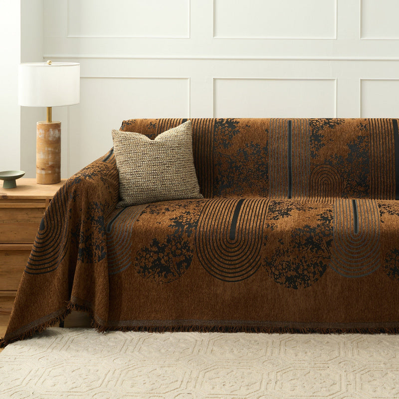 Sofaüberwurf mit Abstraktem Webmuster und Fransen im Boho-Stil