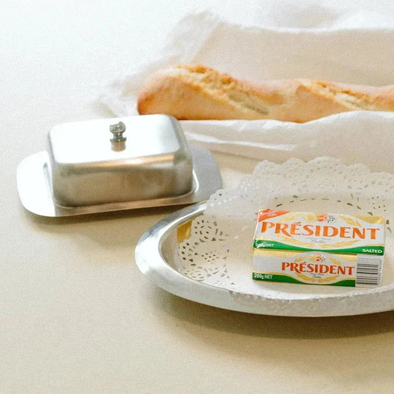 Butterdose aus Edelstahl mit Deckel im Klassischen Design