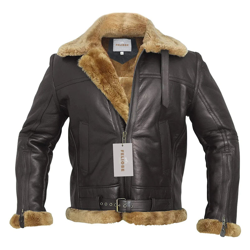 Pilotenjacke für Herren mit Fellkragen und Verstellbarem Bund