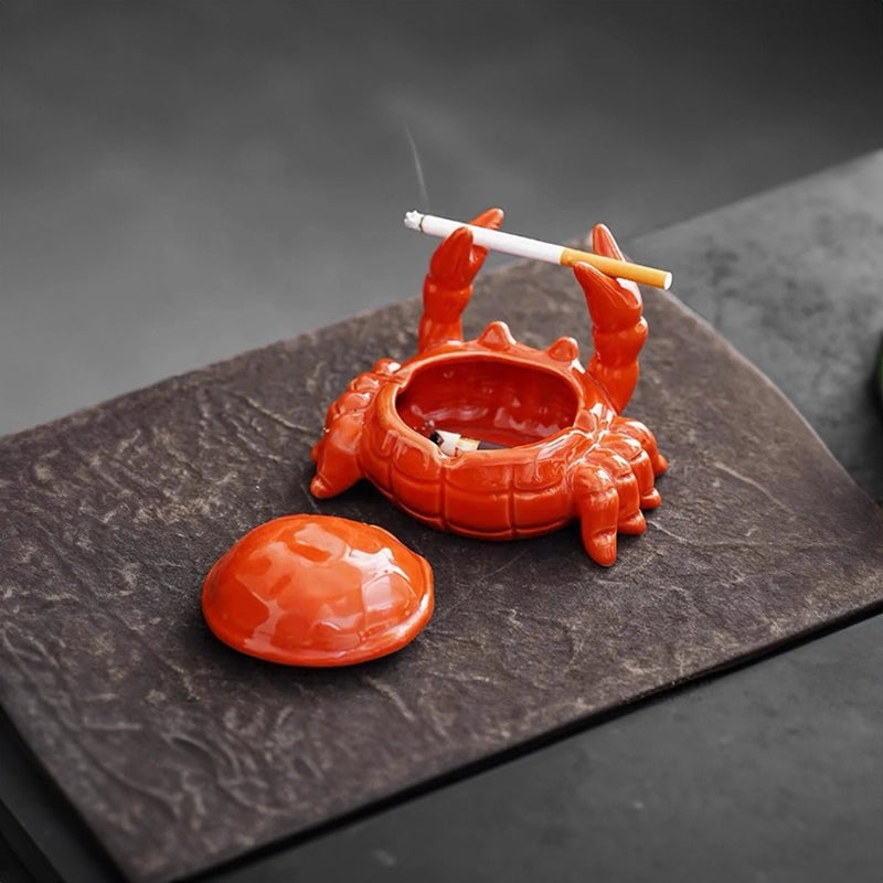 Keramik-Aschenbecher in Krabbenform mit Abnehmbarem Deckel