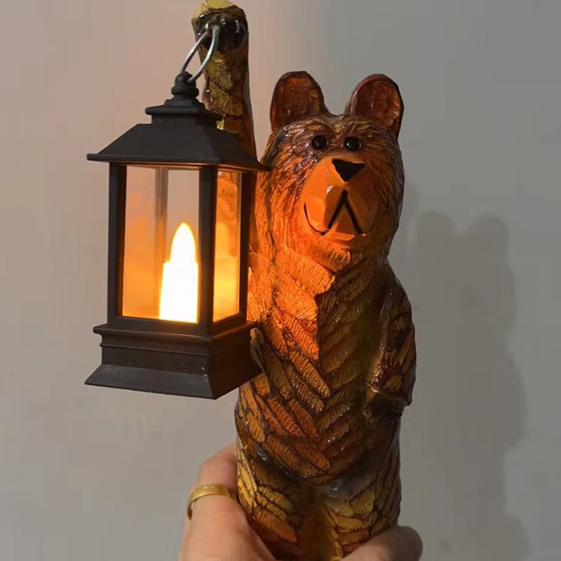 Solar-Gartenfigur Bär mit LED-Laterne in Holzoptik
