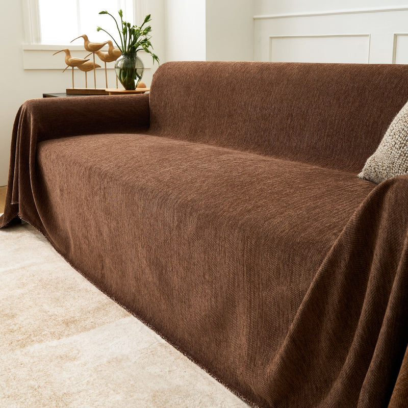 Sofaüberwurf mit Fischgrätstruktur und Fransen im Klassischen Stil