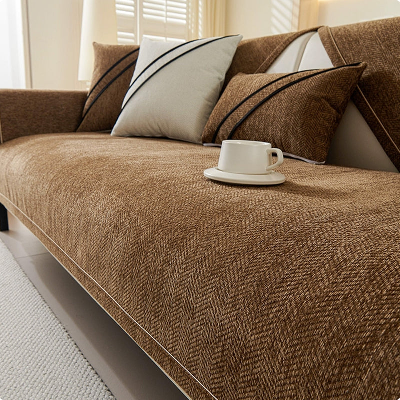 Sofaauflage aus Chenille mit Fischgrätmuster und Rutschhemmung