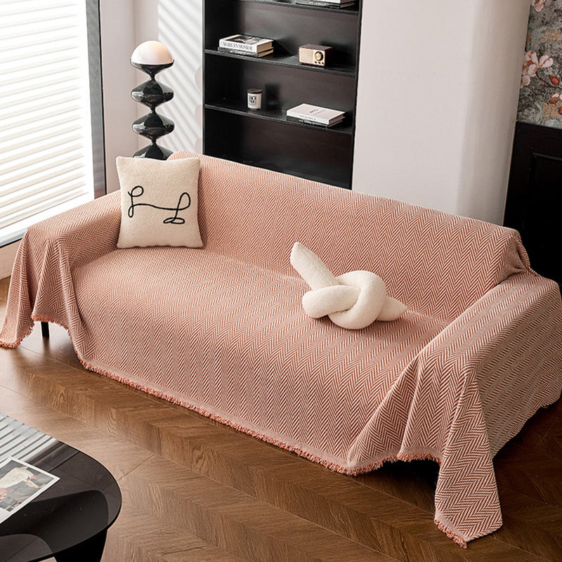 Sofaüberwurf aus Chenille mit Feinem Fischgrätmuster und Fransen