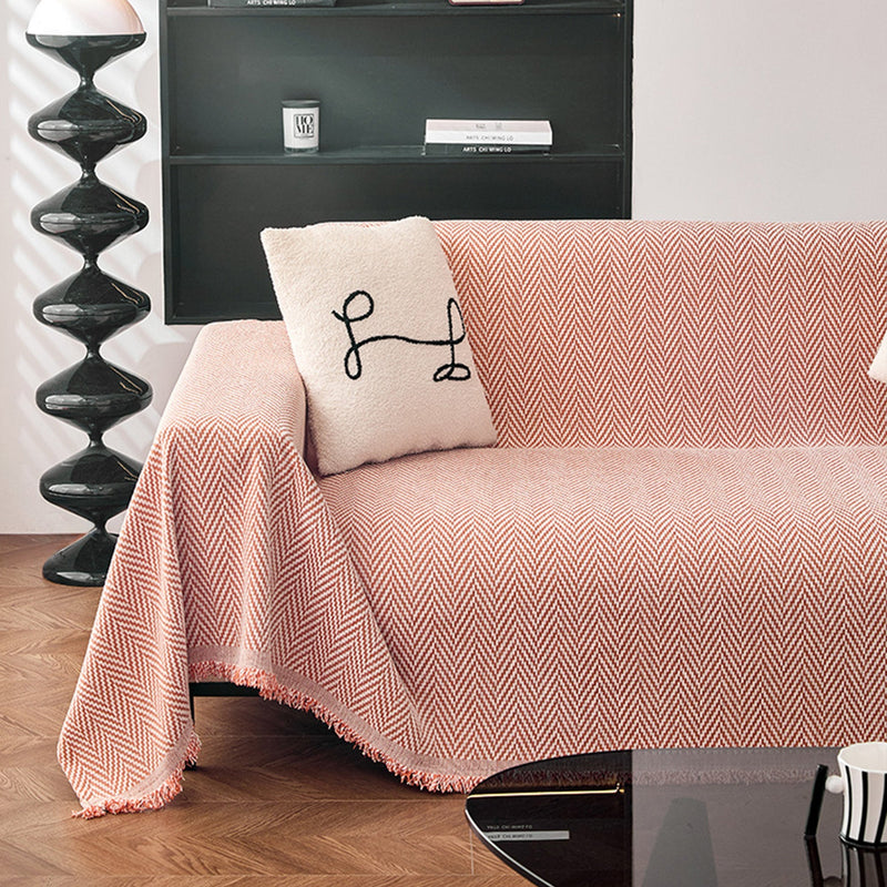 Sofaüberwurf aus Chenille mit Feinem Fischgrätmuster und Fransen
