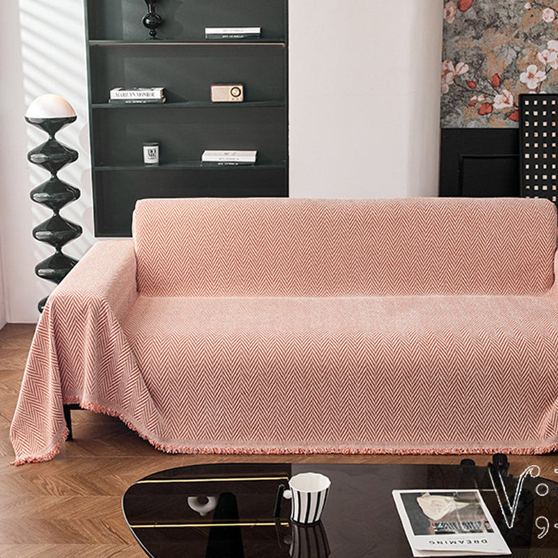 Sofaüberwurf aus Chenille mit Feinem Fischgrätmuster und Fransen