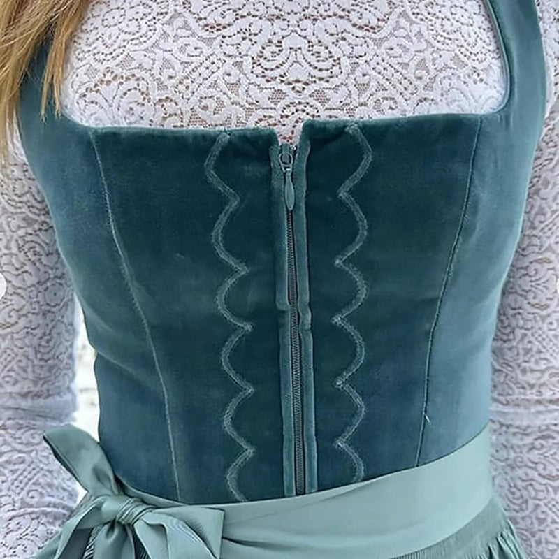 Dirndl mit Samtoptik und Vorderem Reißverschluss