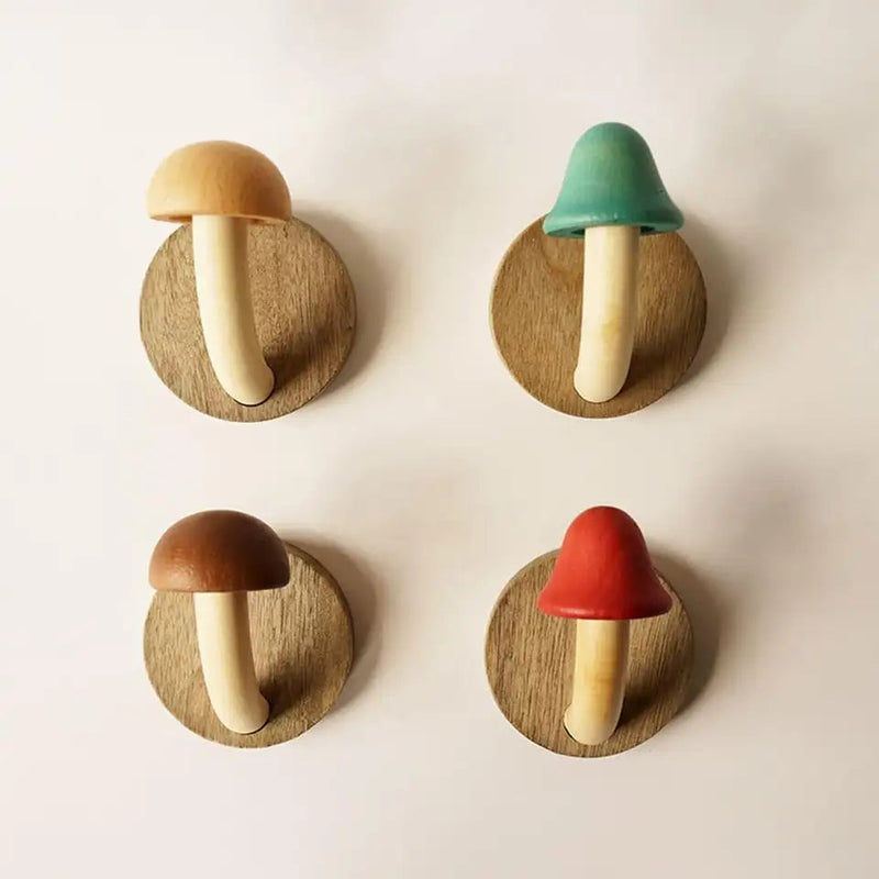 Wandhaken-Set aus Holz in Dekorativer Pilzform