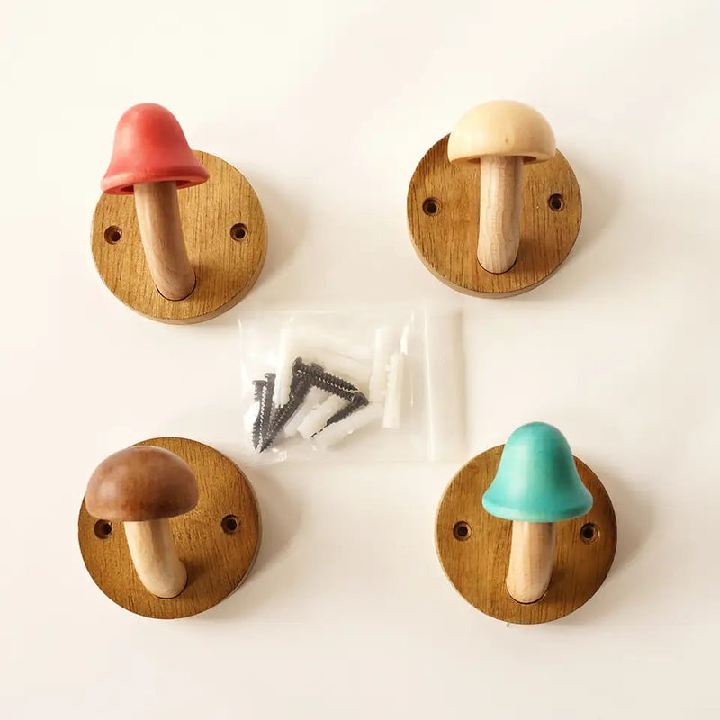 Wandhaken-Set aus Holz in Dekorativer Pilzform