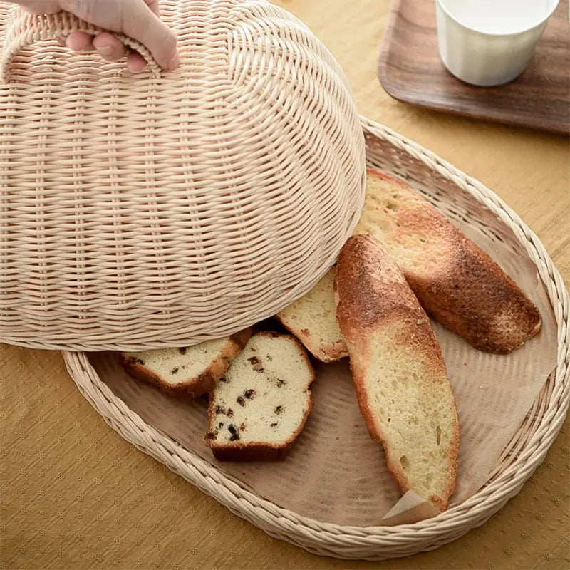 Brotkorb aus Rattan mit Ovaler Abdeckhaube