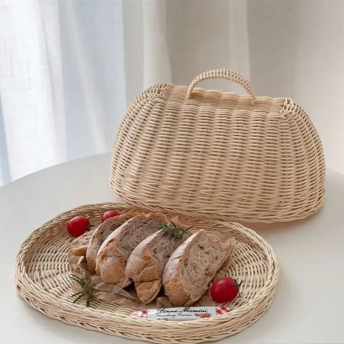 Brotkorb aus Rattan mit Ovaler Abdeckhaube