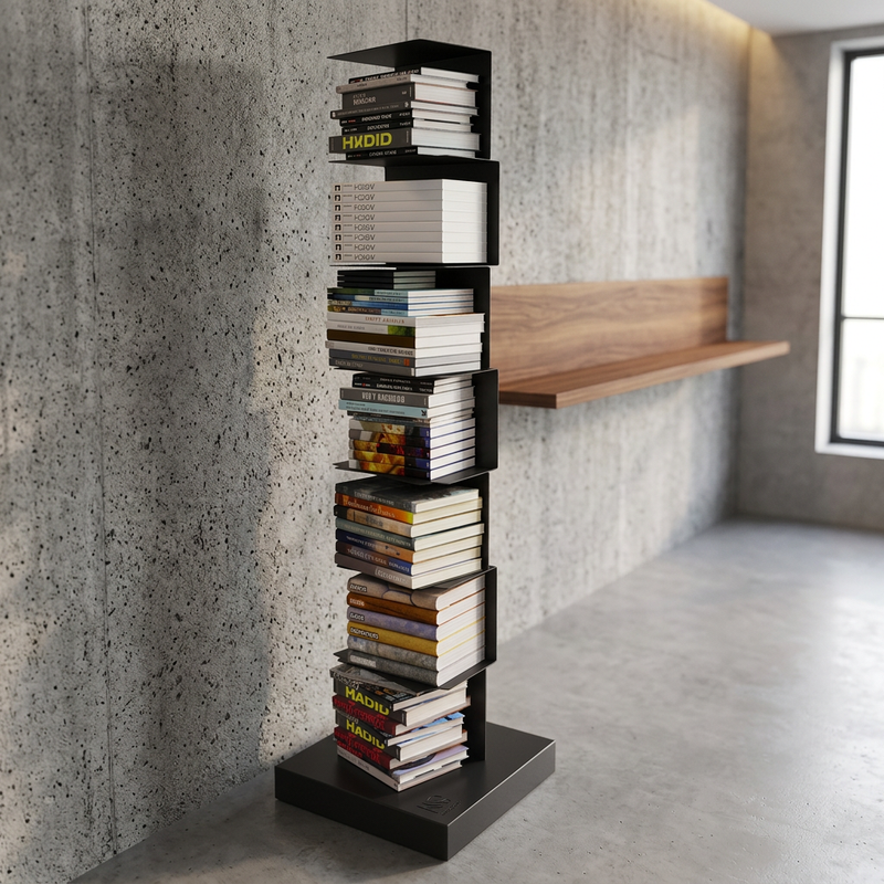 Bücherregal aus Metall mit Vertikal Angeordneten Ablagen