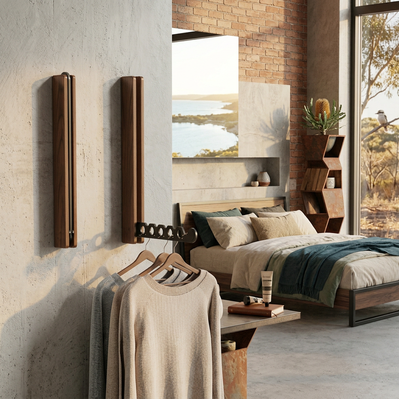 Klappbare Wandgarderobe aus Holz und Metall