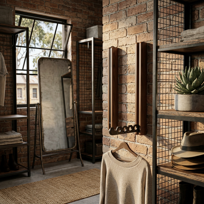Klappbare Wandgarderobe aus Holz und Metall