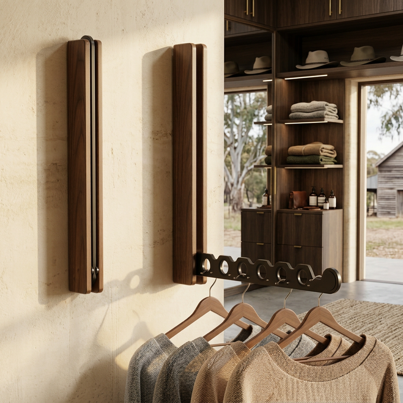Klappbare Wandgarderobe aus Holz und Metall