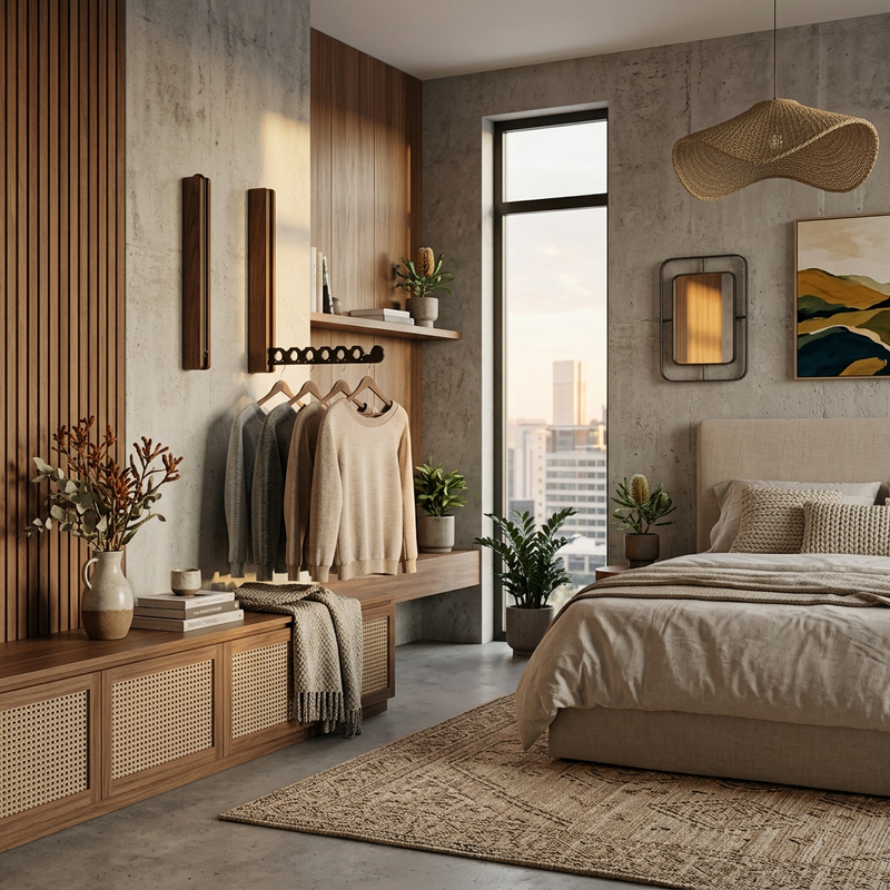 Klappbare Wandgarderobe aus Holz und Metall