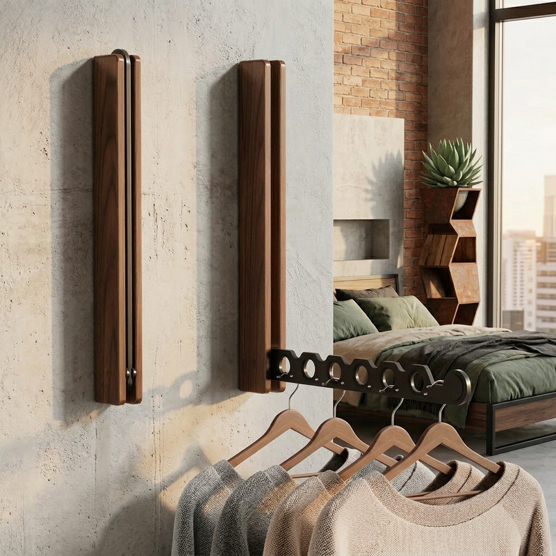 Klappbare Wandgarderobe aus Holz und Metall
