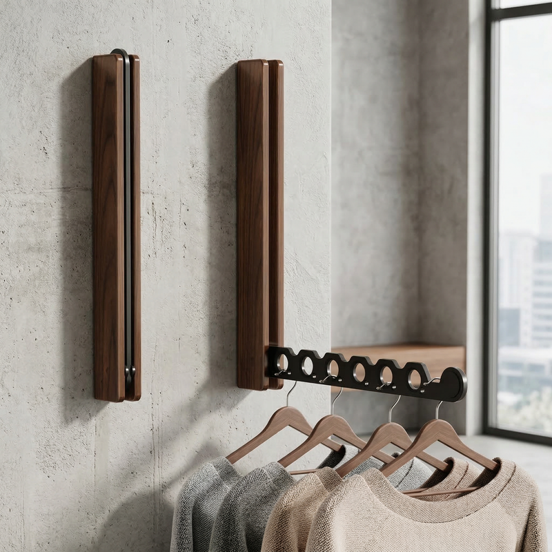 Klappbare Wandgarderobe aus Holz und Metall