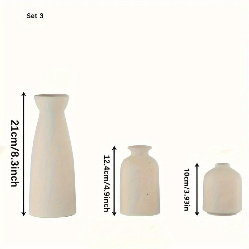 Keramikvasen-Set mit Drei Gesprenkelten Gefäßen