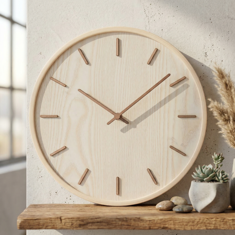 Wanduhr aus Holz mit Schlichtem Zifferblatt