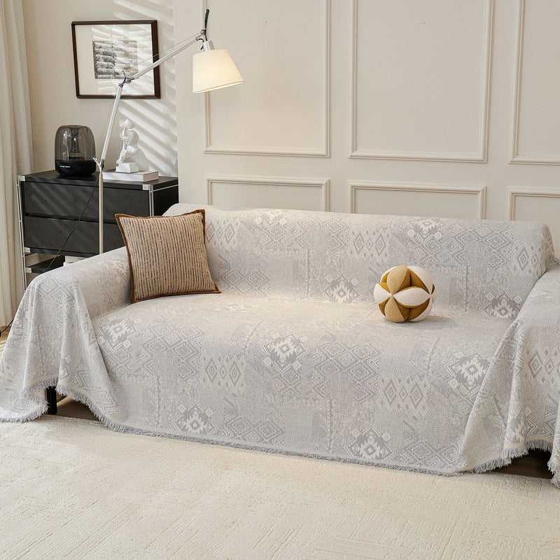 Sofaüberwurf mit Geometrischem Webmuster und Fransen im Boho-Stil