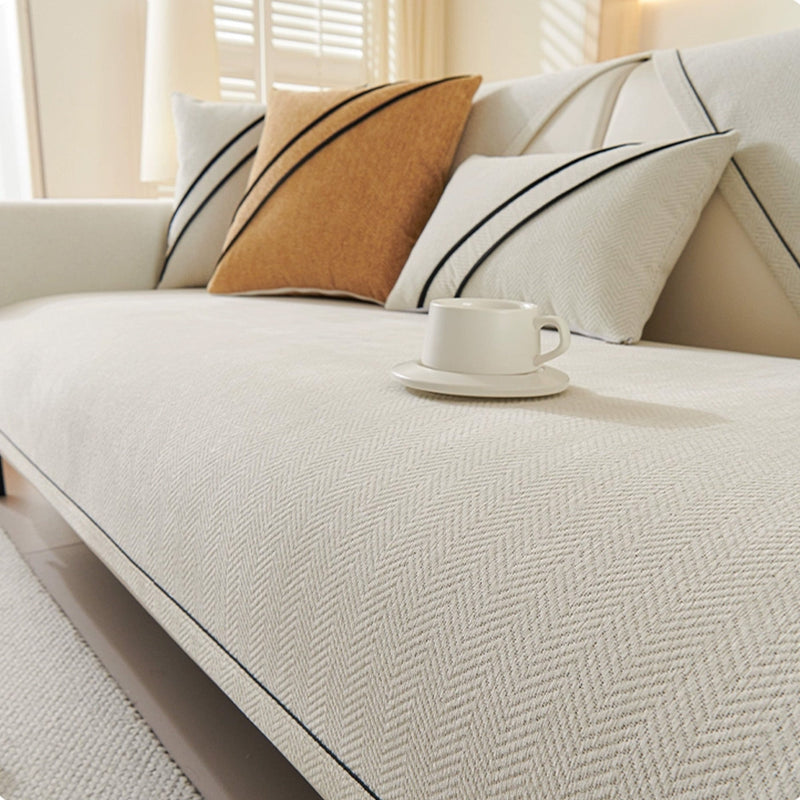 Sofaauflage aus Chenille mit Fischgrätmuster und Rutschhemmung