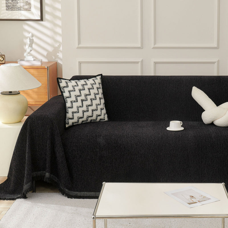 Sofaüberwurf mit Fischgrätmuster und Fransen für Sofa und Bett