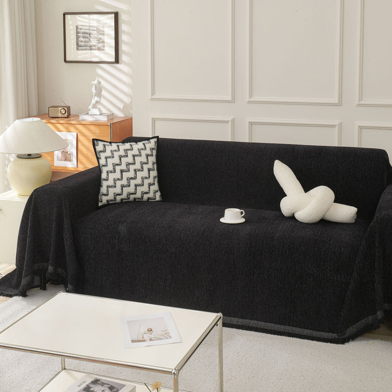 Sofaüberwurf mit Fischgrätmuster und Fransen für Sofa und Bett