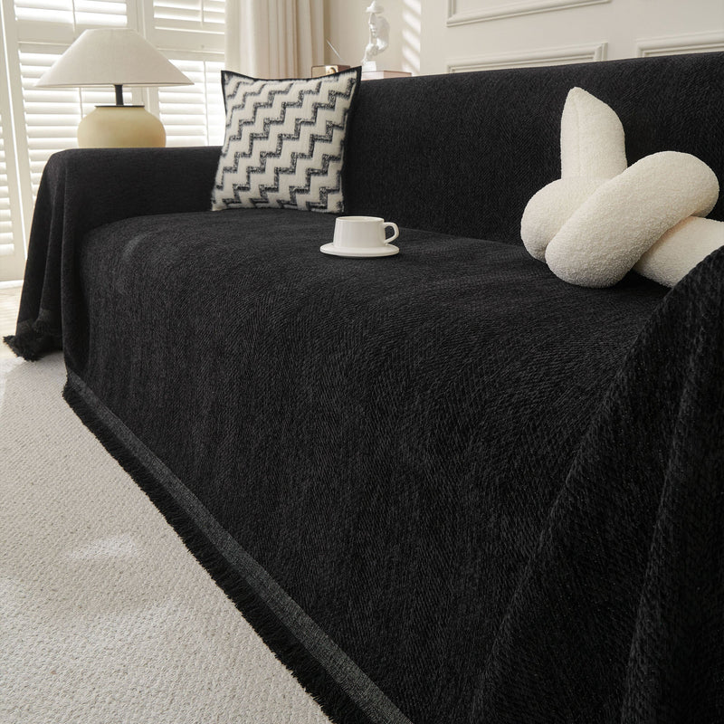 Sofaüberwurf mit Fischgrätmuster und Fransen für Sofa und Bett