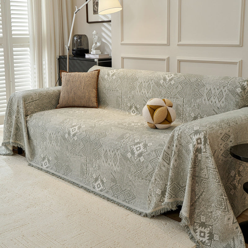 Sofaüberwurf mit Geometrischem Webmuster und Fransen im Boho-Stil