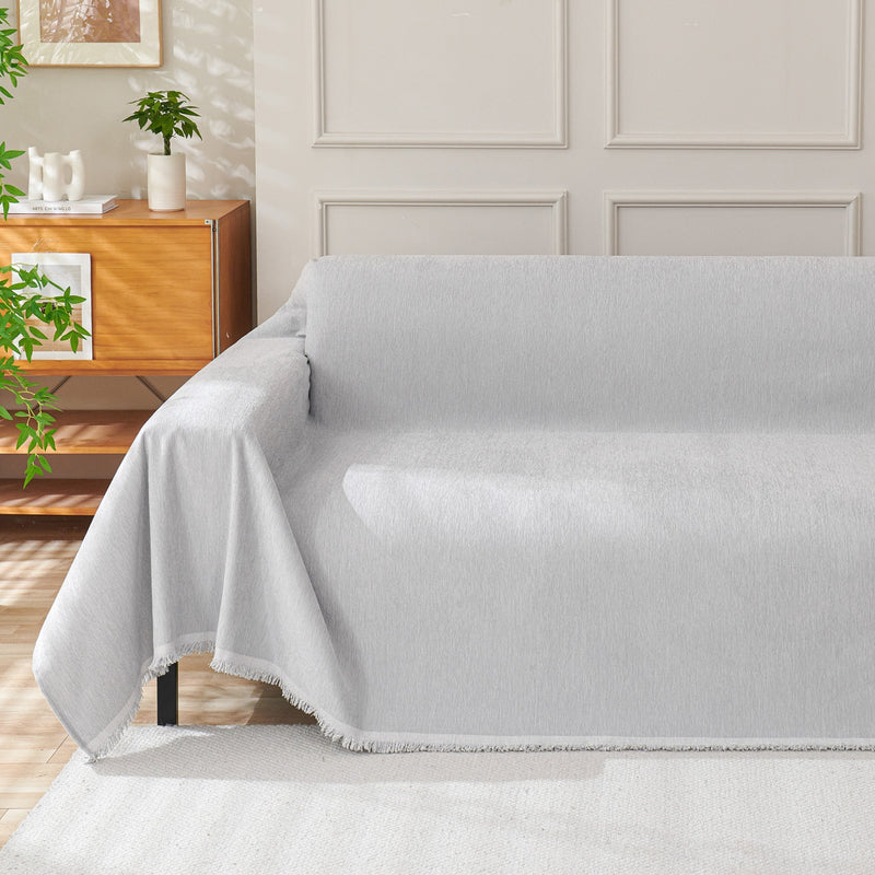 Chenille-Sofaüberwurf mit Fransen in Unifarben