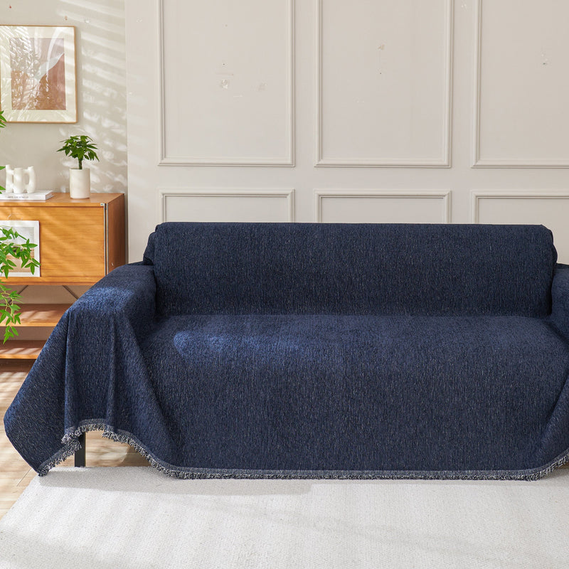 Chenille-Sofaüberwurf mit Fransen in Unifarben