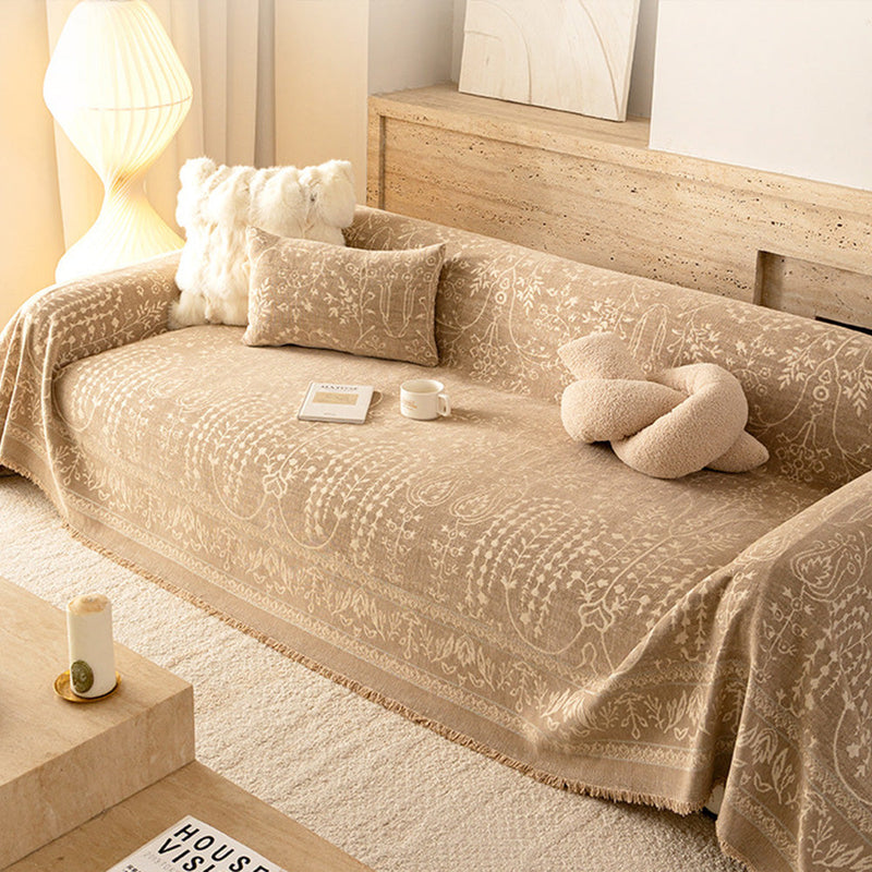 Sofaüberwurf aus Chenille mit Botanischem Jacquard im Vintage-Stil