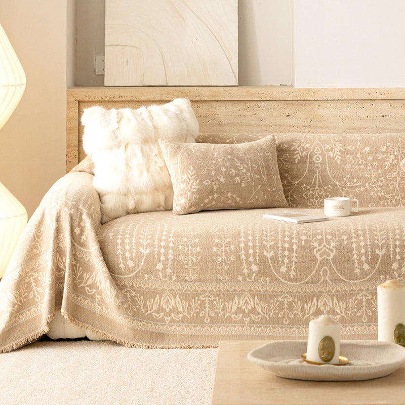 Sofaüberwurf aus Chenille mit Botanischem Jacquard im Vintage-Stil