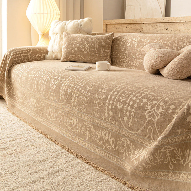 Sofaüberwurf aus Chenille mit Botanischem Jacquard im Vintage-Stil
