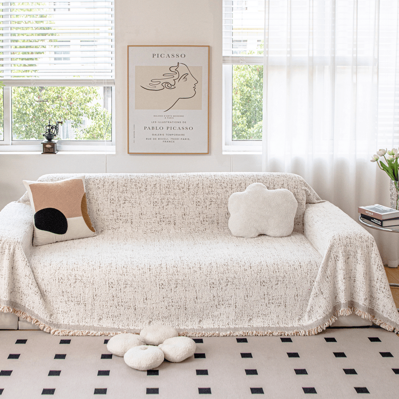 Sofaüberwurf mit Gesprenkelter Struktur und Fransenabschluss