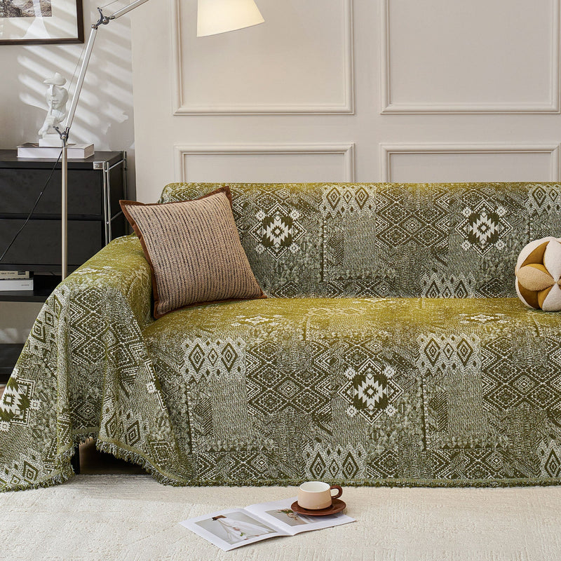 Sofaüberwurf mit Geometrischem Webmuster und Fransen im Boho-Stil