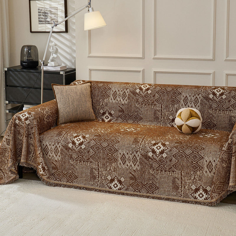 Sofaüberwurf mit Geometrischem Webmuster und Fransen im Boho-Stil