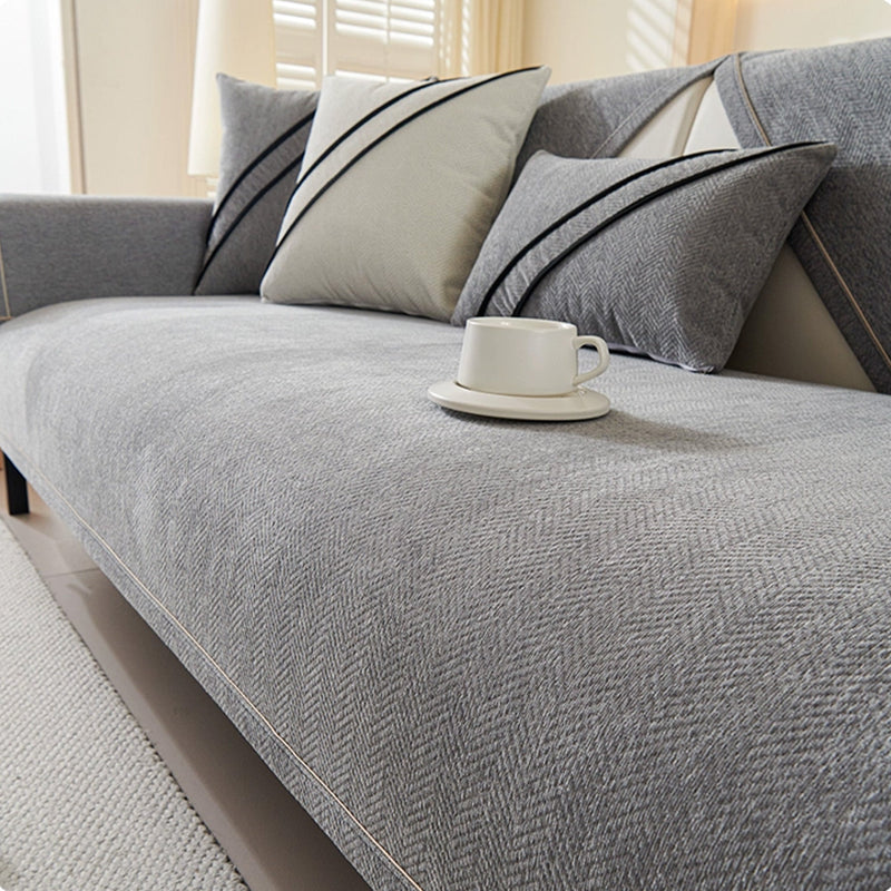 Sofaauflage aus Chenille mit Fischgrätmuster und Rutschhemmung