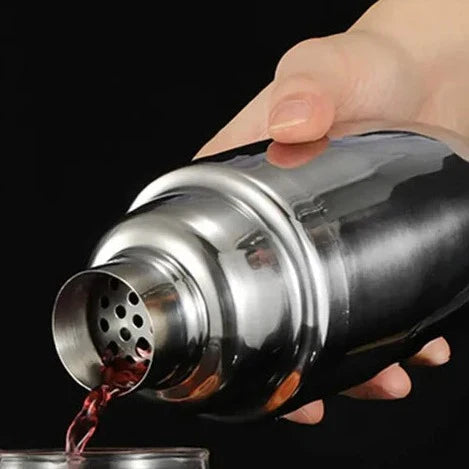 Cocktail-Set aus Edelstahl mit Bambusständer