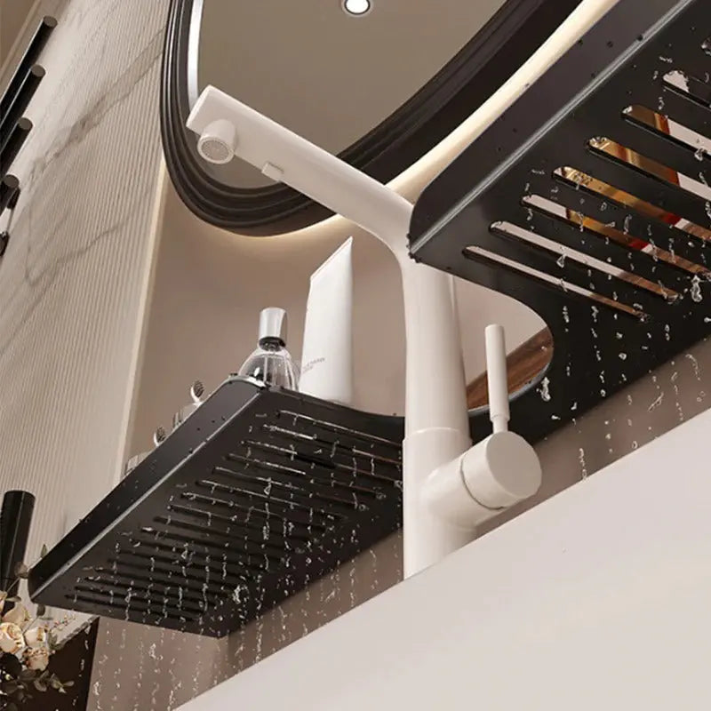 Spülbeckenregal aus Walnussholz und Aluminium mit Saugnäpfen