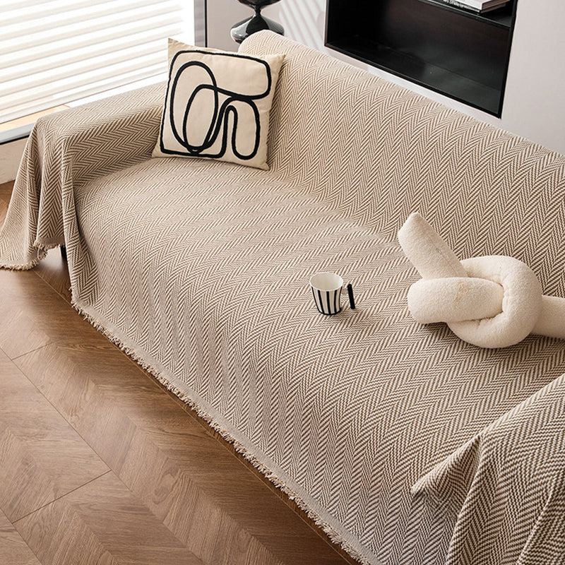 Sofaüberwurf aus Chenille mit Feinem Fischgrätmuster und Fransen