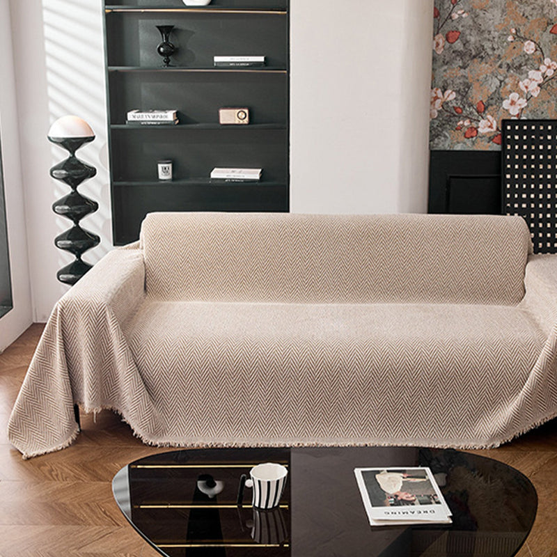 Sofaüberwurf aus Chenille mit Feinem Fischgrätmuster und Fransen