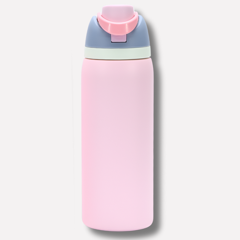 Isolierte Trinkflasche mit integriertem Strohhalm