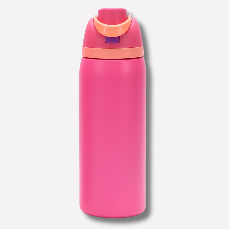 Isolierte Trinkflasche mit integriertem Strohhalm