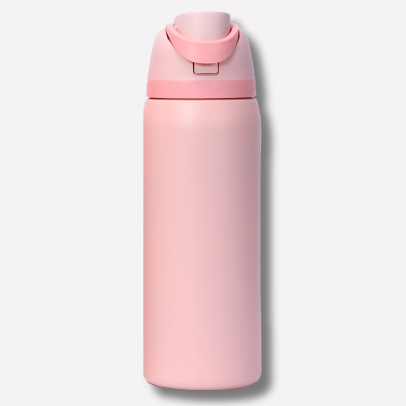 Isolierte Trinkflasche mit integriertem Strohhalm