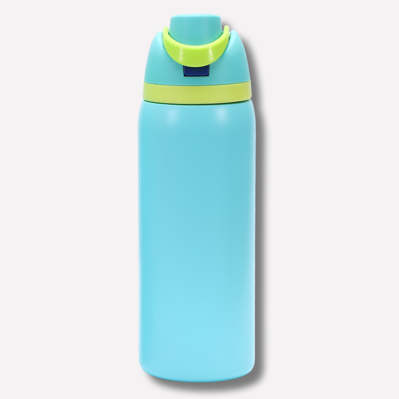 Isolierte Trinkflasche mit integriertem Strohhalm