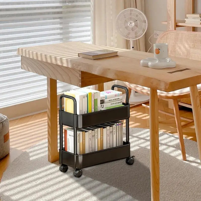 Bücherwagen mit Zwei Ebenen, Rollen und Stiftehalter